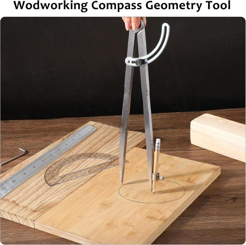MVPower Compass Geometry Tool, Drawing Compass, Professional 12 Inch Large Compass with Wing for Woodworking, 6 Inch Protractor, 12 Inch Ruler, 2 Pencil for Carpenter, Drafting - Image 5
